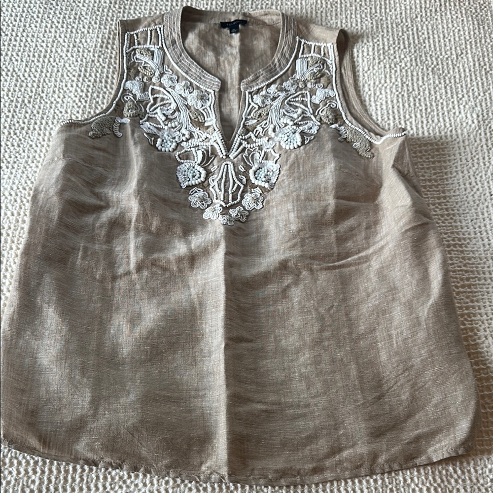 Talbots Beige Embroidered Sleeveless Top